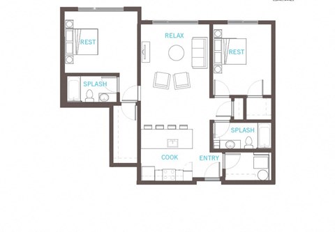 2 Bedroom 2 Bathroom Floor Plan 2 Bedroom 2 Bathroom Floor Plan at Vue 22 Apartments, Washington, 98007